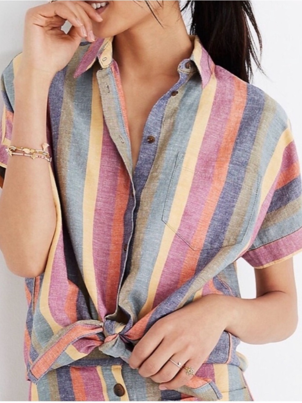 Madewell Striped Multicolor Button-Front Linen/Cotton Blend Shirt size